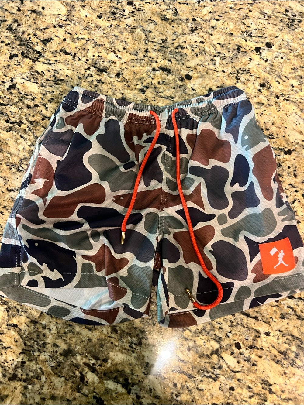 Kids Camouflage sports Shorts with Orange Drawstring